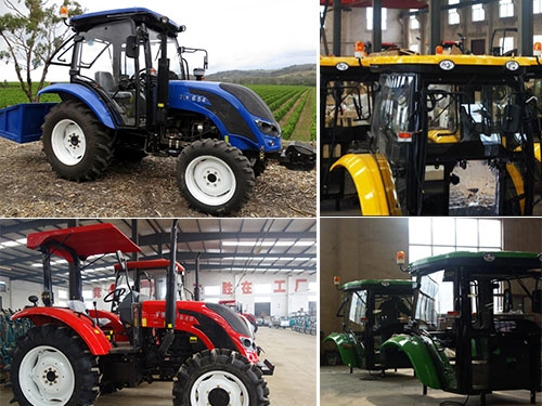 Different Colors of Agricultural Tractors With Farm Implements