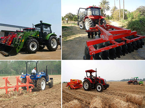 wheel tractor with farm implements